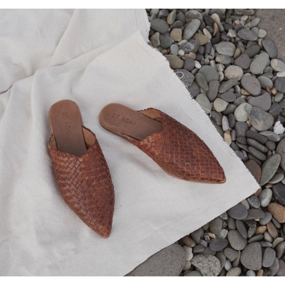 NEW St. Agni Caio Woven Leather Mule Flat Antique Tan EU 35